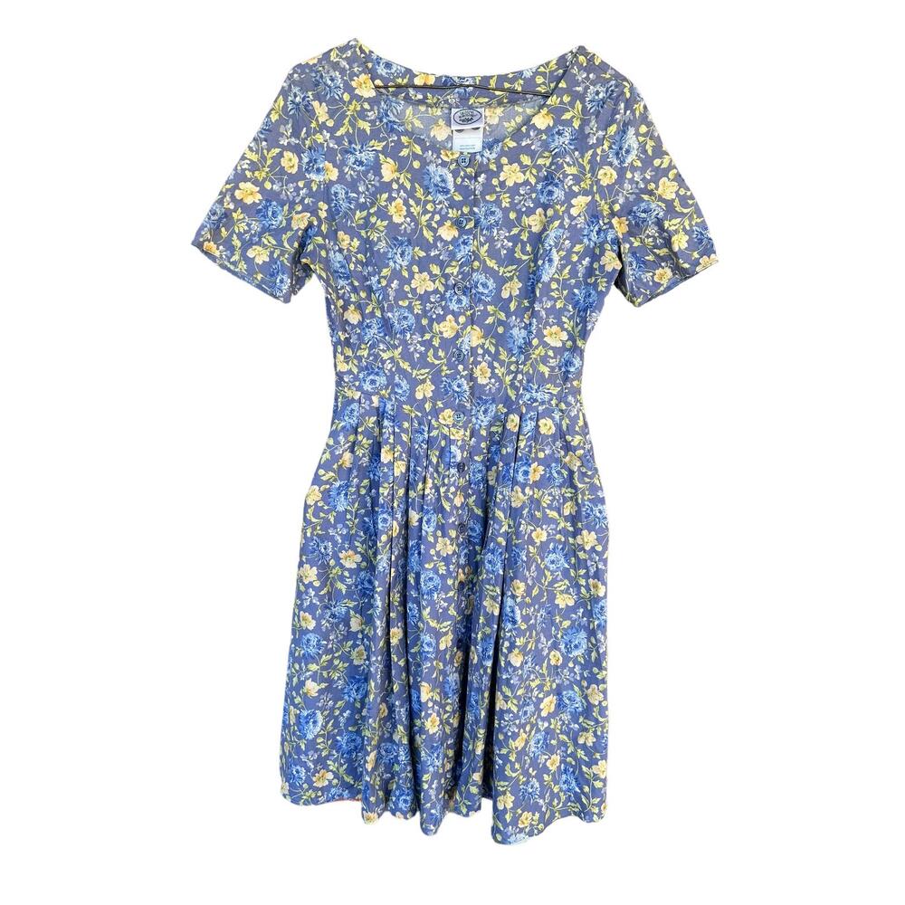 Laura Ashley Blue and Yellow Pleated Midi Sundress